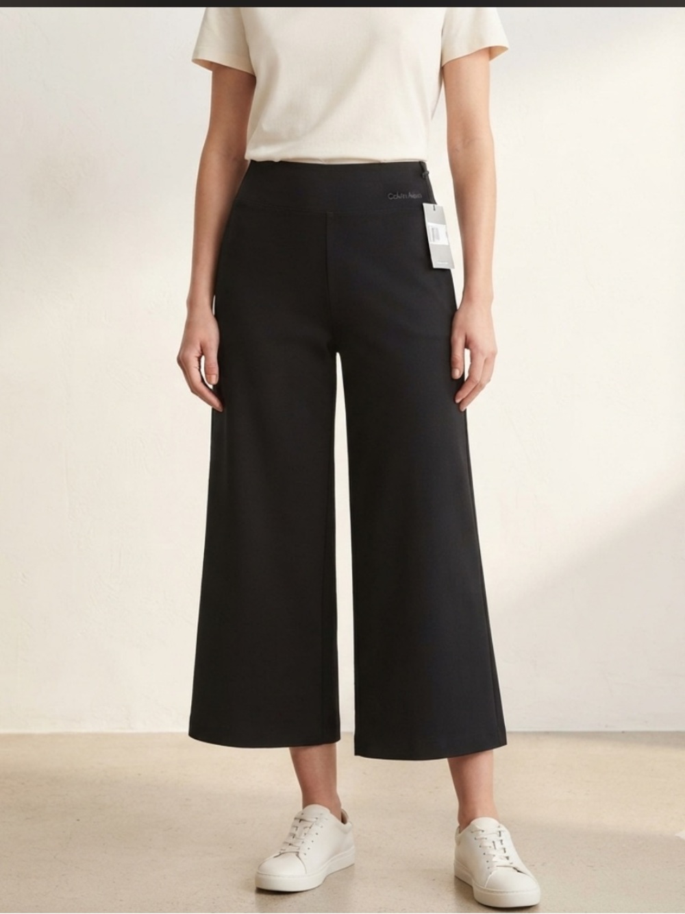 Calvin Klein Performance Black Wide Leg Crop Pants Activewear Women's Size XS NW